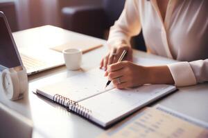 AI generated Businesswoman scheduling appointments on a calendar photo