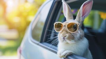 AI generated Cute Easter Bunny with sunglasses photo