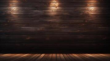 AI generated Table, plane, wooden surface with wooden background for your design of fast food, meat, drinks or tools. Rustic background for your design photo