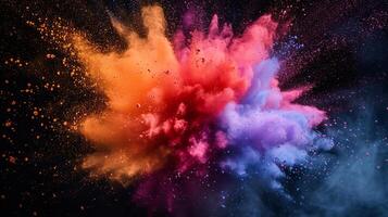 AI generated Explosion of colored powder on black background photo