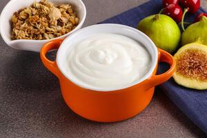 Traditional homemade Greek yoghurt with granola photo