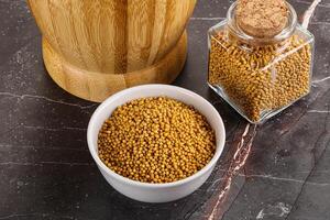 Mustard dry seeds in the bowl photo