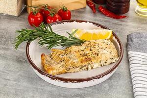 Baked salmon fish served rosemary photo