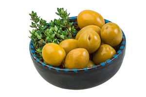 Gigant olives in the bowl photo