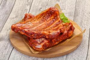 Raw marinated pork ribs photo