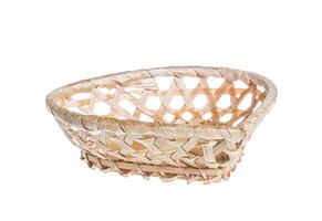 Wickerwork empty yellow breadbasket on white background photo