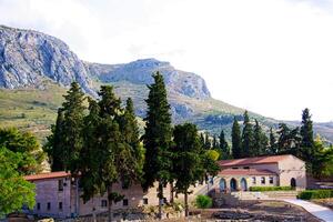 arqueológico cavar sitio a Apolo templo, corinto, Grecia. foto