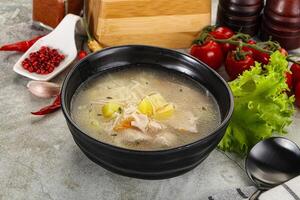 Homemade chicken soup with vegetables photo