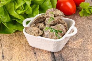 Chicken liver with cream sauce photo
