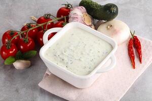 Traditional delicious appetizer greek tzatziki photo