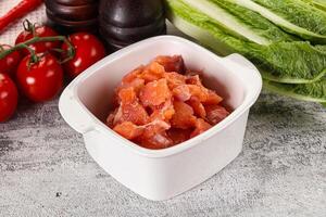 Salted salmon cubes for cooking photo