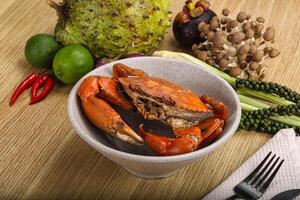 Delicous luxury steamed red crab photo