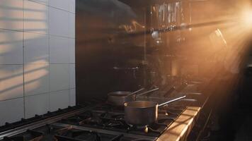 Sol luz e raios em torno da uma chefe de cozinha às trabalhos video