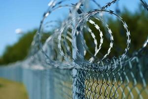 AI generated Fence with barbed wire at state border photo