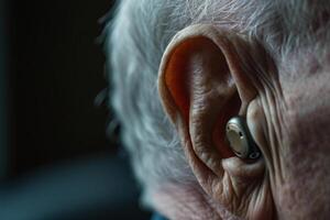 AI generated Ear of an elderly person with hearing aid photo