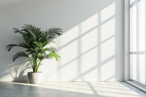 ai generado minimalista interior con vacío blanco pared y casa planta foto