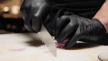 the knife of a professional chef at work video