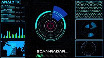 trogen radar skärm , teknologi radar begrepp, radar och mål scanner trogen hud element. video