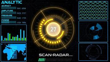 trogen radar skärm , teknologi radar begrepp, radar och mål scanner trogen hud element. video