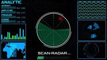 trogen radar skärm , teknologi radar begrepp, radar och mål scanner trogen hud element. video