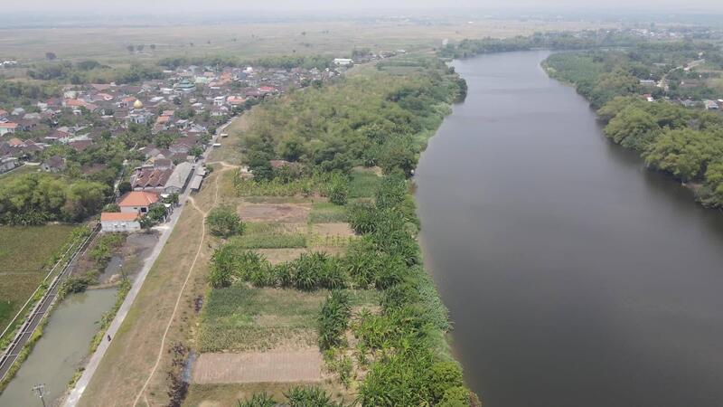 Aerial view of Bengawan Solo river in the morning, river in Central Java, Indonesia