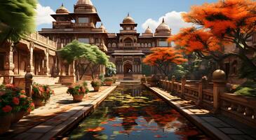 AI generated View of natural beautiful Mughal-era houses and forts photo