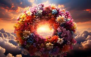 AI generated A circular blooming is a beautiful scene of spring flowers photo