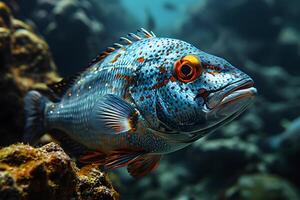 ai generado el mar fondo es un enorme Talla gracioso pescado ese sorpresas todos foto