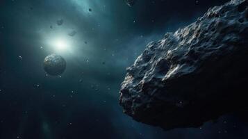 AI generated Asteroid in desolate depths of space. photo