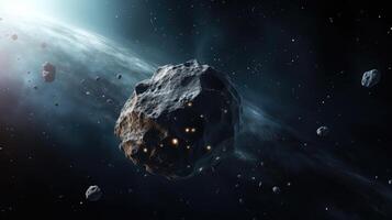 ai generado asteroide en solitario lo más hondo de espacio. foto
