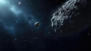 AI generated Asteroid in desolate depths of space. photo