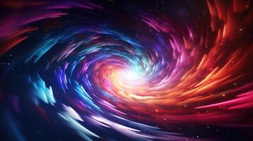 AI generated Colorful light whirls surreal space wormhole. photo