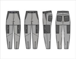 Stylish cargo pants technical fashion illustration jeans pants fashion flat technical drawing vector