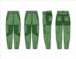 Stylish cargo pants technical fashion illustration jeans pants fashion flat technical drawing vector