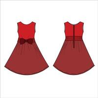 Red dress Bow tie waist vector pattern mockup flat sketch