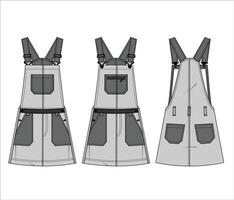 Dungaree Child Dress flat technical drawing template vector