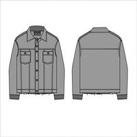 Flat Sketch Vector Denim Jacket with Frayed Raw Hem, Leather Jackets, Denim Shirt