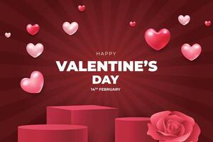 valentine's day background with red heart shaped balloons vector