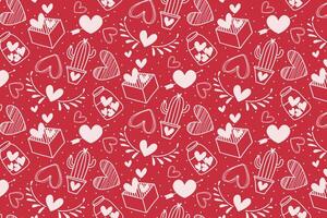 Vector love heart pattern, vector hand drawn Valentine's Day pattern, Valentine's Day background.