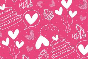 Vector love heart pattern, vector hand drawn Valentine's Day pattern, Valentine's Day background.