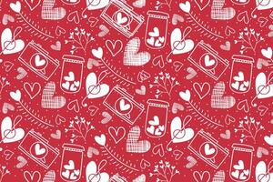 Vector love heart pattern, vector hand drawn Valentine's Day pattern, Valentine's Day background.