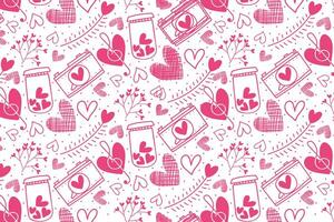 Vector love heart pattern, vector hand drawn Valentine's Day pattern, Valentine's Day background.