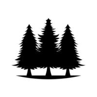 Monochrome illustration of 3 wild spruces silhouette on a white background. vector