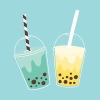 Hand drawn bubble tea isolated. Smoothies, bubble tea, bubble coffee. Vector illustration.