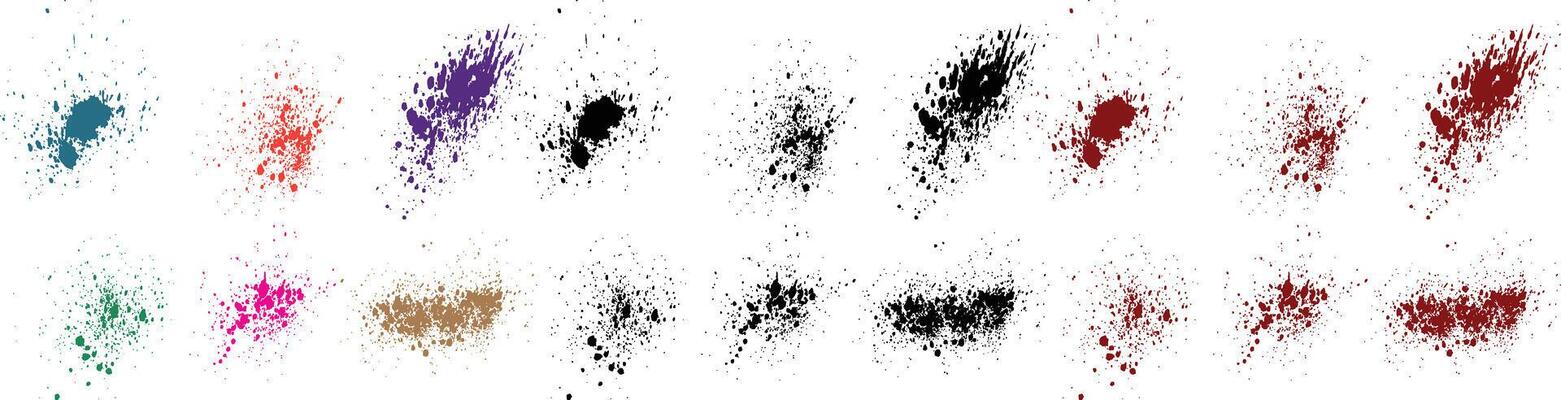 Paint splatters green, pink, purple, red, black, blue color vector grunge frames brush stroke drops collection