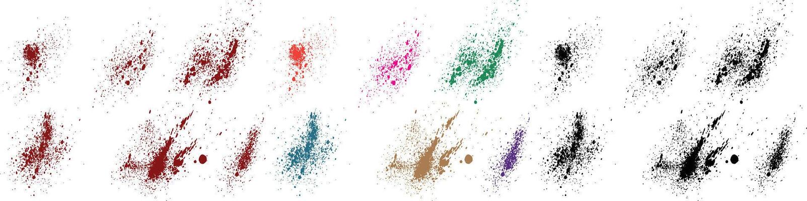 Accident blood green, pink, purple, red, black, blue color grunge vector brush pack background set