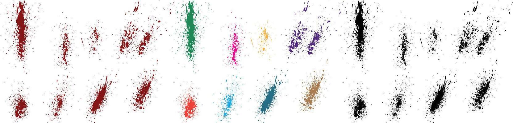 Isolated paint green, pink, purple, red, black, blue color grunge texture brush stroke elements background set