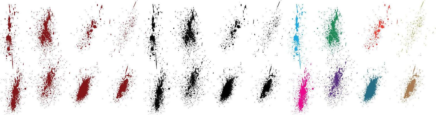 Blood spooky red, orange, green, purple, wheat, black color crime brush stroke splatter splash vector set