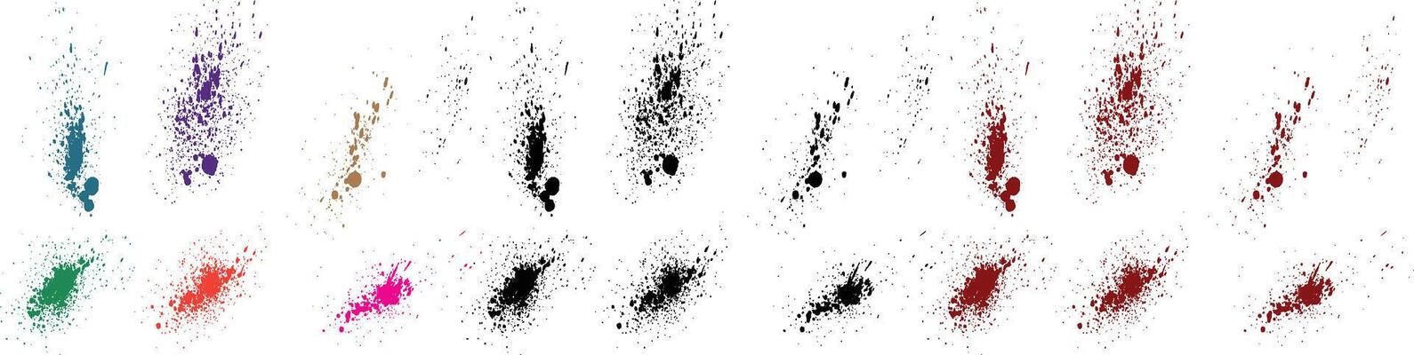 Set of splash drop and splatter isolated green, pink, purple, red, black, blue color grunge brush banner stains background