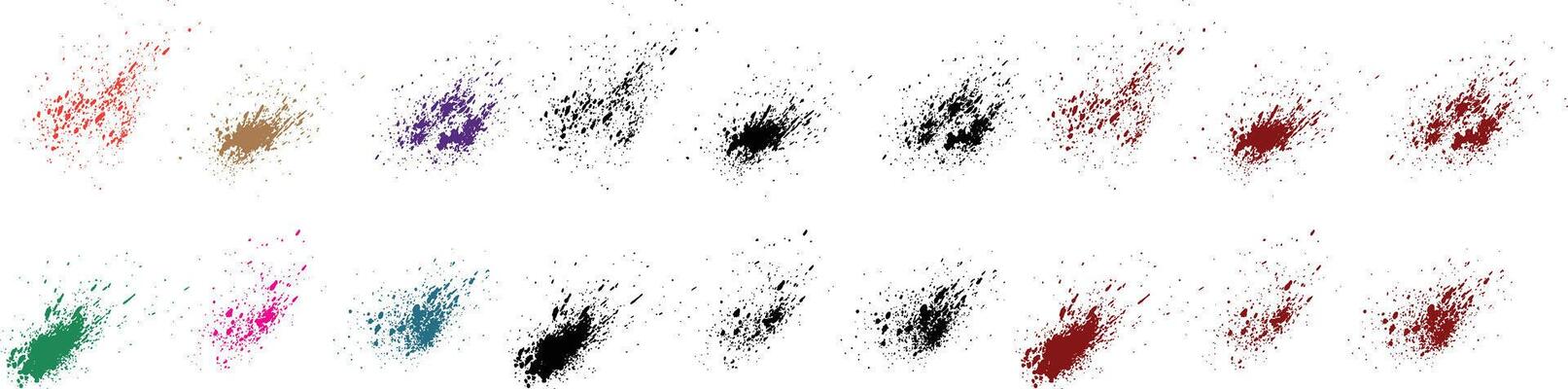 Drip vector paint grunge brush stroke black, green, red, purple, blue, pink color blood splatters background set